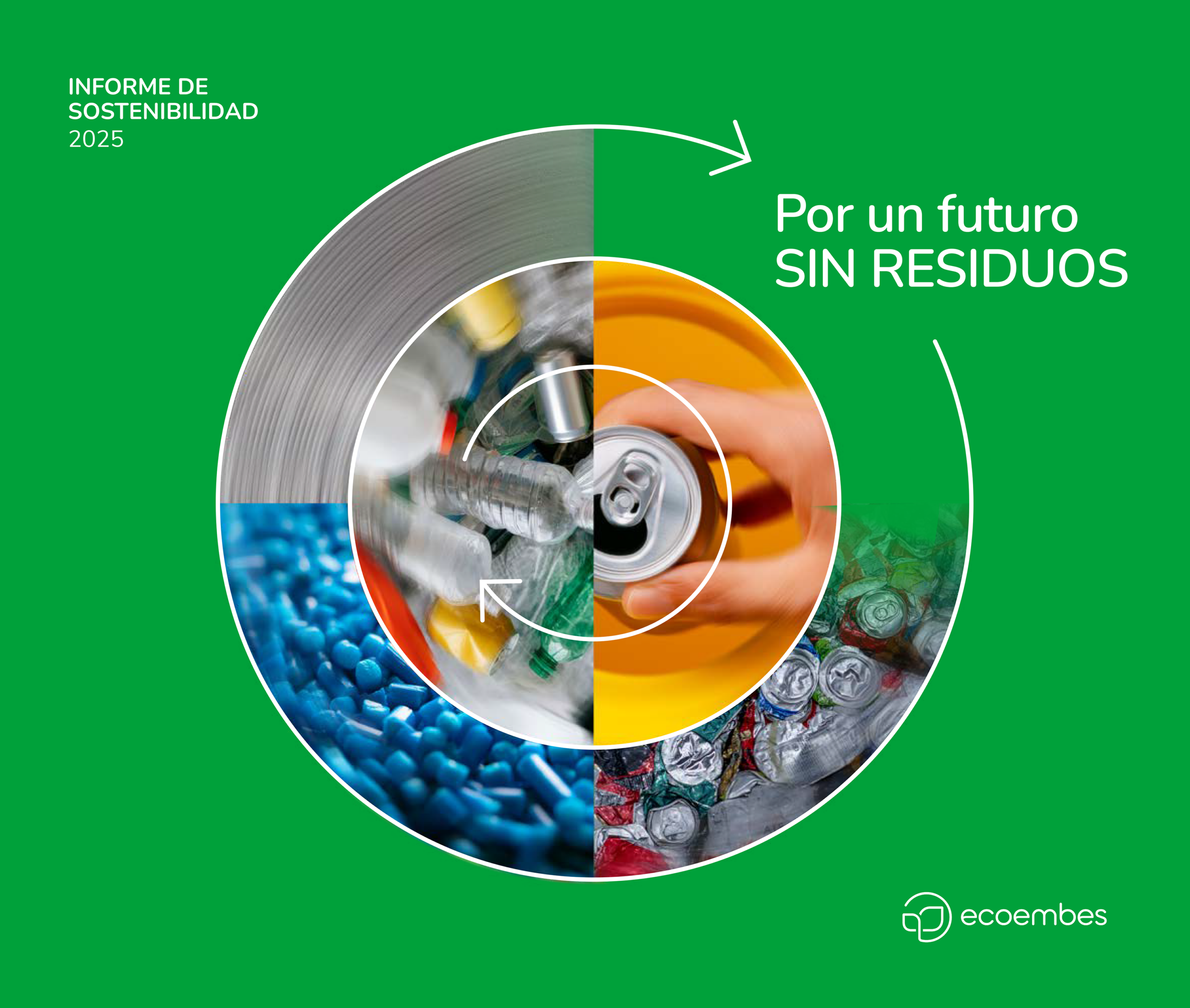 Imagen para Informe de Sostenibilidad 2025. Por un futuro sin residuos. Muestra la rueda del reciclaje.